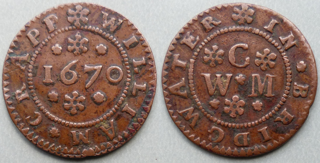 Bridgwater, William Crapp 1670 farthing token